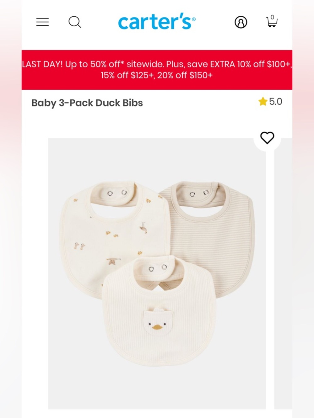 Carter's Neutral Cream 3-Pack Duck Bibs
